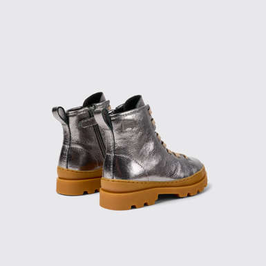 Back view of Brutus Silver Leather Ankle Boots for Kids.
