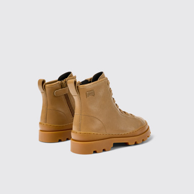 Back view of Brutus Brown leather ankle boots for kids