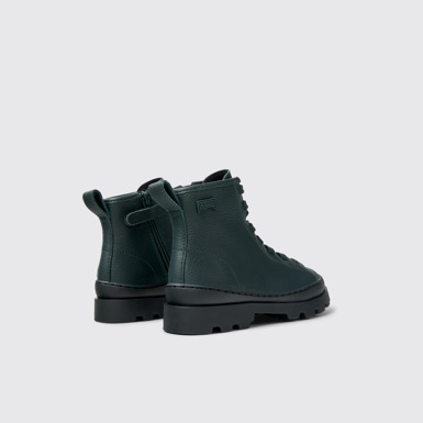 Back view of Brutus Dark green leather ankle boots for kids