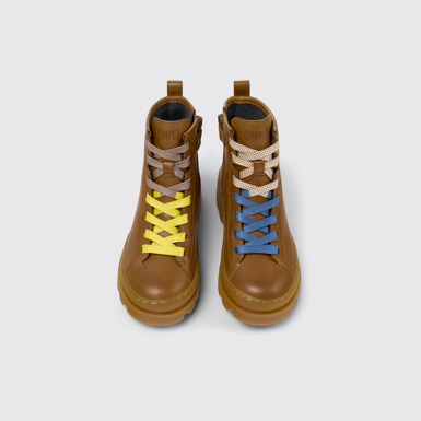 Overhead view of Twins Brown Leather Ankle-Boots for Kids.