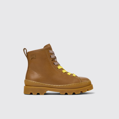 Side view of Twins Brown Leather Ankle-Boots for Kids.