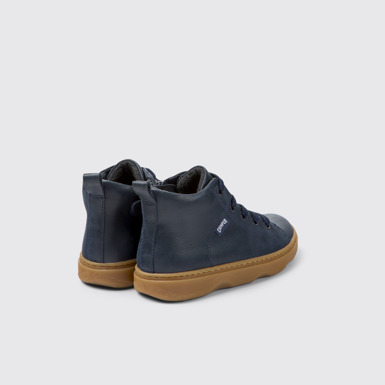 Back view of Kiddo Blue Leather Ankle Boots for Kids.