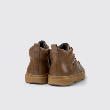 Back view of Kiddo Brown leather ankle boots for kids