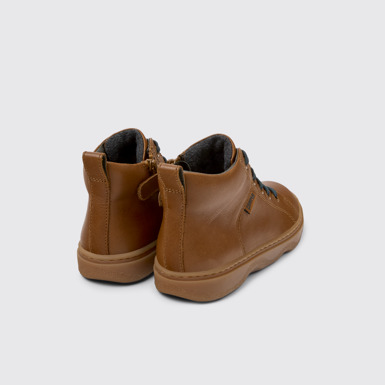 Back view of Kiddo Brown leather ankle boots for kids