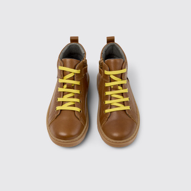 Overhead view of Kiddo Brown Leather Ankle Boots for Kids.