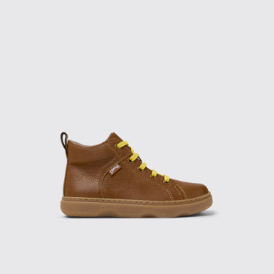 Side view of Kiddo Brown Leather Ankle Boots for Kids.