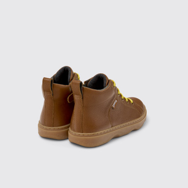 Back view of Kiddo Brown Leather Ankle Boots for Kids.