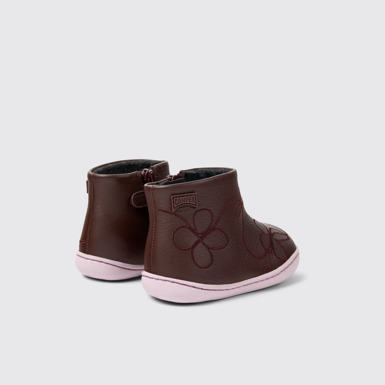 Back view of Twins Burgundy Leather ankle boot for kids
