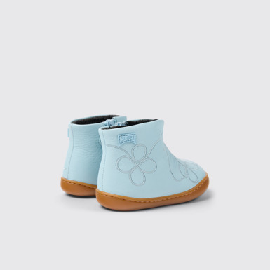 Back view of Twins Blue Leather ankle boot for kids