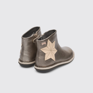 Back view of Twins Beige metallic TWIN zip boot for girls