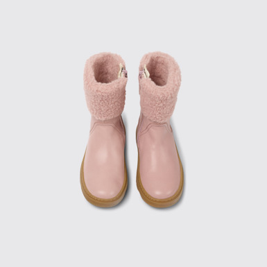 Overhead view of Kiddo Pink leather boots
