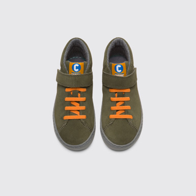 Overhead view of Peu Touring Green nubuck ankle boot for boys