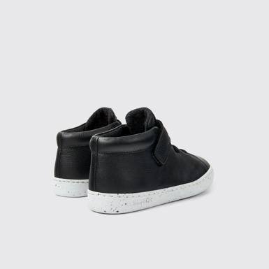 Back view of Peu Touring Black leather ankle boots for kids