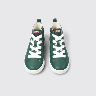 Overhead view of Runner Green leather sneakers for kids