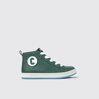 Side view of Runner Green leather sneakers for kids