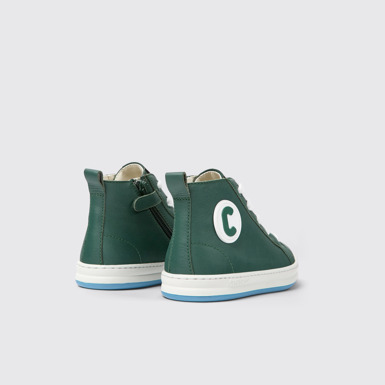 Back view of Runner Green leather sneakers for kids