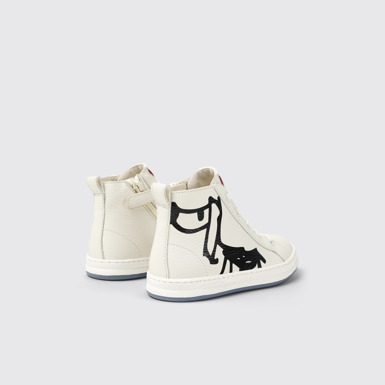Back view of Twins White and black leather ankle boots for kids