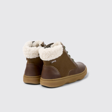 Back view of Kiddo Brown leather and nubuck ankle boots for kids