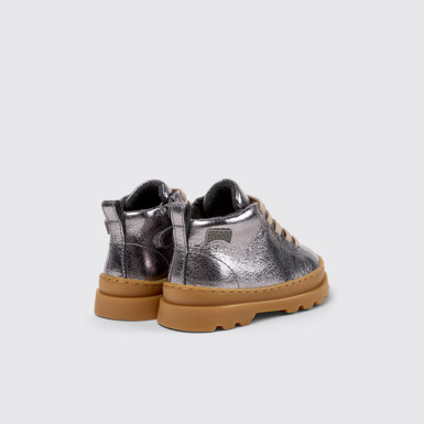 Back view of Brutus Silver Leather Ankle Boots for Kids.