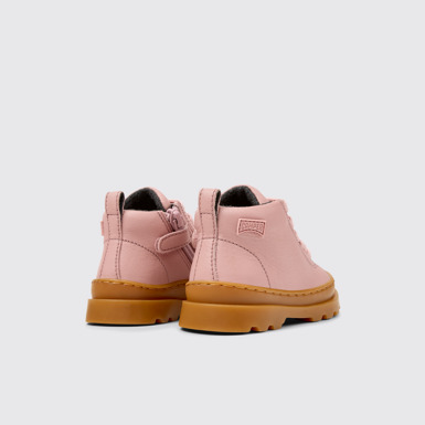 Back view of Brutus Pink leather ankle boots for kids