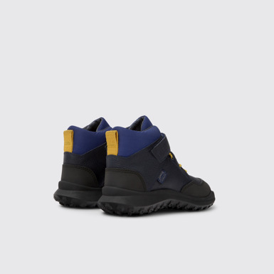 Back view of CRCLR Blue leather and textile ankle boots