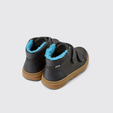 Back view of Kiddo Gray leather and textile ankle boots for kids