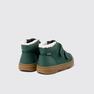Back view of Kiddo Green leather and textile ankle boots for kids
