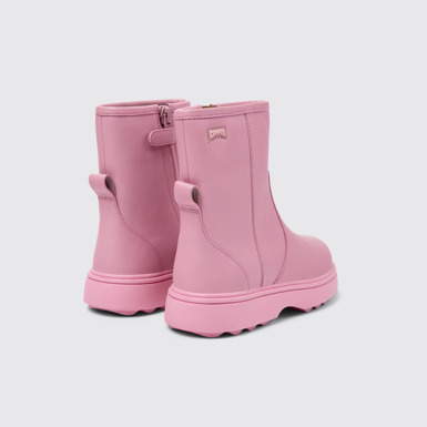Back view of Norte Pink leather ankle boots for kids
