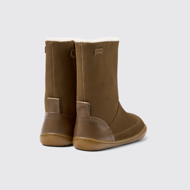 Back view of Peu Brown nubuck and leather boots for kids