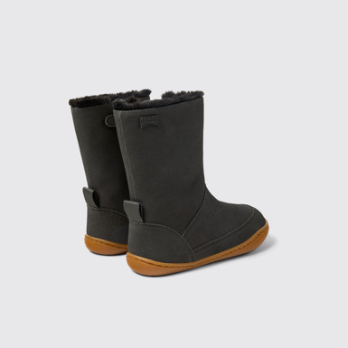 Back view of Peu Grey nubuck and leather boots for kids