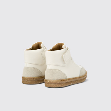 Back view of Runner White leather and nubuck ankle boots for kids