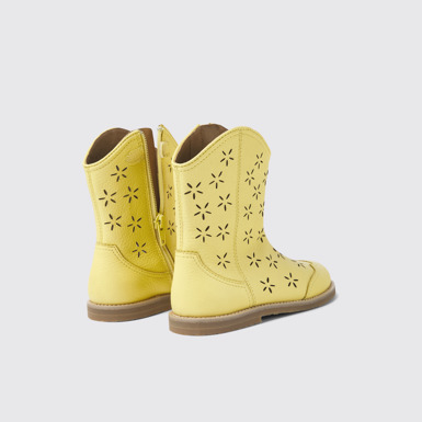 Back view of Savina Yellow leather boots for kids