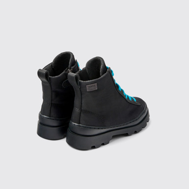 Back view of Brutus Black textile and leather ankle boots for kids