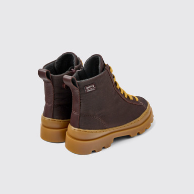 Back view of Brutus Brown textile and leather ankle boots for kids