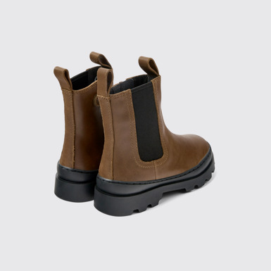 Back view of Brutus Brown leather Chelsea boots for kids