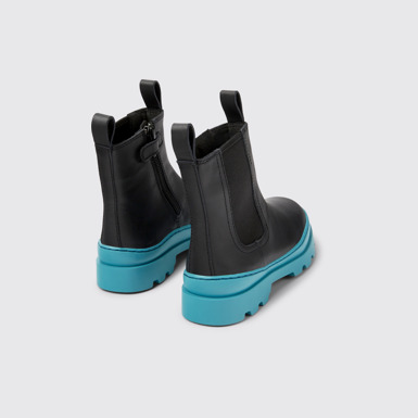 Back view of Brutus Black leather Chelsea boots for kids