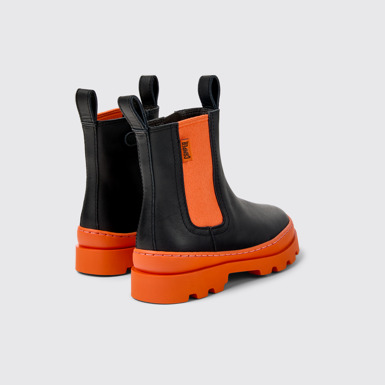 Back view of Brutus Black leather Chelsea boots for kids
