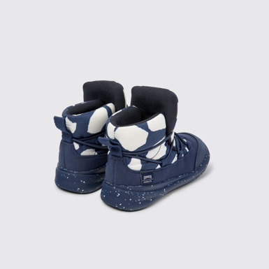Back view of Ergo Blue and white textile ankle boots for kids