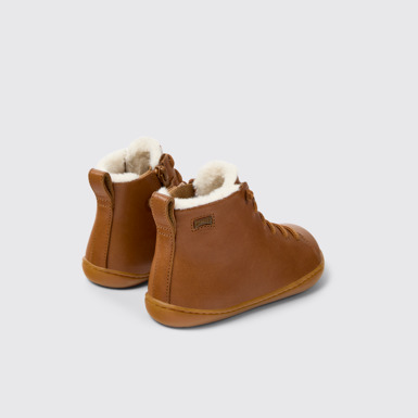 Back view of Peu Brown leather ankle boots for kids