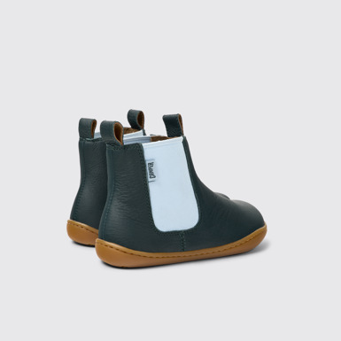 Back view of Peu Green leather ankle boots for kids