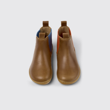 Overhead view of Twins Brown Leather Ankle Boots for Kids.