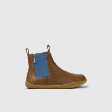 Side view of Twins Brown Leather Ankle Boots for Kids.