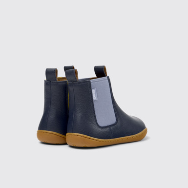 Back view of Twins Blue Leather Ankle Boots for Kids.