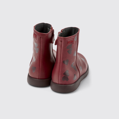 Back view of Twins Burgundy leather ankle boots for kids