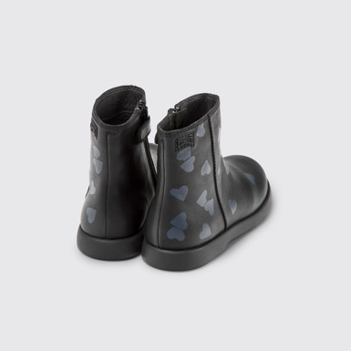 Back view of Twins Black leather ankle boots for kids