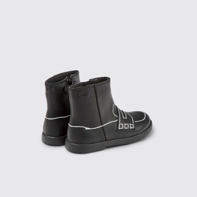 Back view of Twins Black leather ankle boots for kids