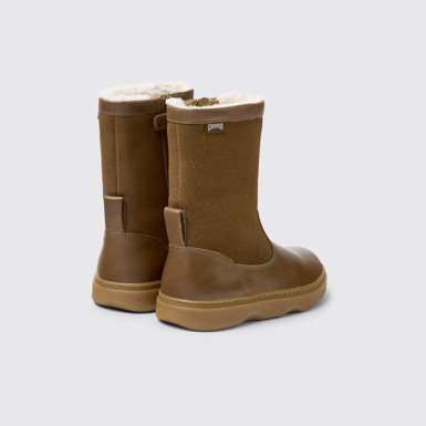 Back view of Kiddo Brown leather and nubuck boots for kids