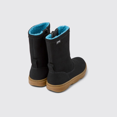 Back view of Kiddo Black nubuck boots for kids