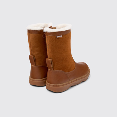 Back view of Kiddo Brown Leather and Nubuck Mid Boots for Kids.