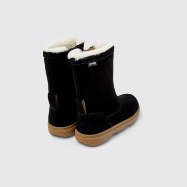 Back view of Kiddo Black Nubuck Mid Boots for Kids.
